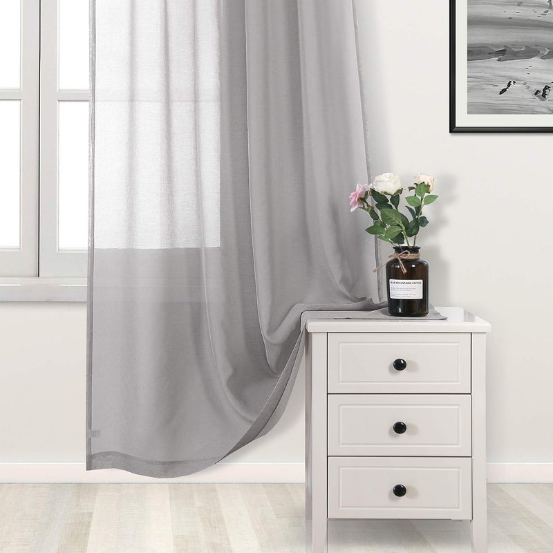 DWCN Grey Sheer Curtains Semi Transparent Voile Rod Pocket Curtains for Bedroom and Living Room, 52 x 45 inches Long, Set of 2 Panels - Image 3